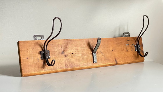 Image 1 of Vintage Wooden and Steel School Coat Rack