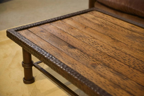 Brutalist coffee table made of wood and wrought iron from the 1960s., Brown (photo 9 of 13)