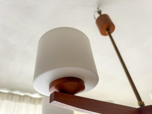 Vintage Mid Century Modern Teak Pendant Lamp Large Teak Frosted Glass – hanglampen, Wood (photo 2 of 14)