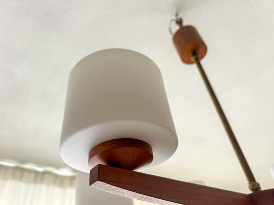 Vintage Mid Century Modern Teak Pendant Lamp Large Teak Frosted Glass – Wood (photo 2 of 14)