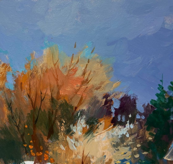 Image 1 of Original Oil Painting Winter House Landscape Houses under a blanket of snow