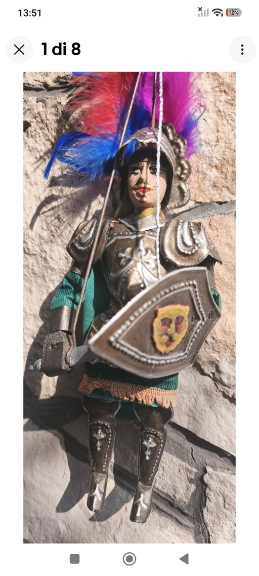 Rinaldo 28cm Vintage Sicilian Puppet Ceremonial Armor – decoratieve objecten, Metal, Textile