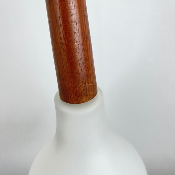 Image 1 of Scandinavian opaline and teak pendant light, midcentury modern
