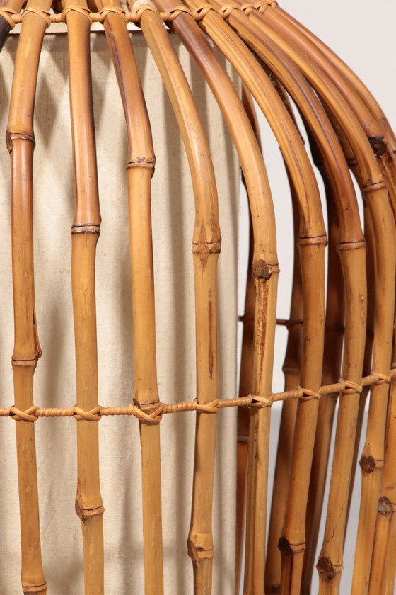 Image 1 of Midcentury Floor Lamp Rattan, Bamboo and Fabric Franco Albini, Italy 1960s
