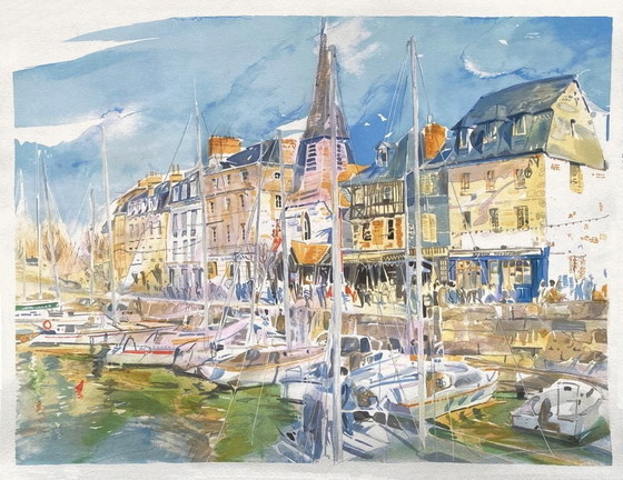 Image 1 of André OLSUFIEV Honfleur - Die Kirche der Heiligen Katharina und das Becken, Lithografie, 1992