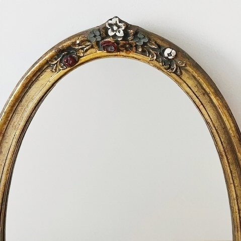 Image 1 of Vintage Franse barok barbola spiegel bloemen goud 1950's