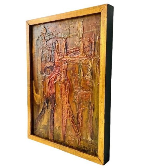 Image 1 of Abstract oil on wood impasto painting J. Dieltjens 1960s