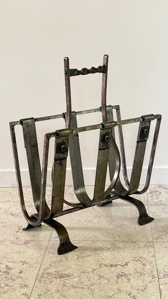 Image 1 of Vintage Brutalist Steel Magazine Rack