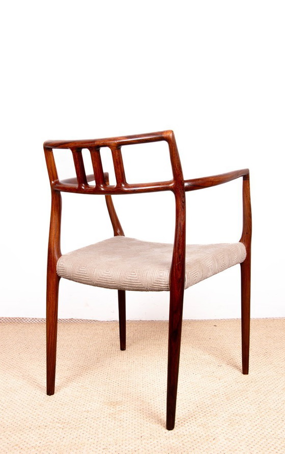 Image 1 of Fauteuil Danois en Palissandre et tissu, modèle 64 par Niels Otto Moller pour Moller’s Mobelfabrik 1960.