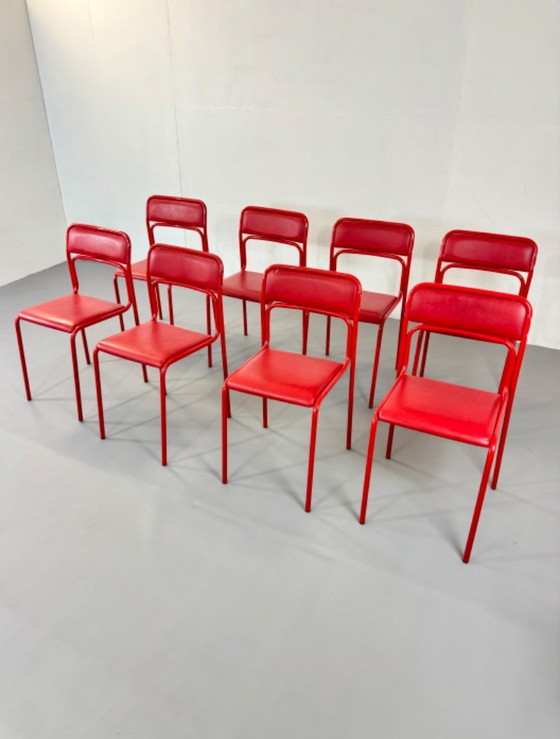 Image 1 of 8 x Vintage Bauhaus Design Chairs Retro Red