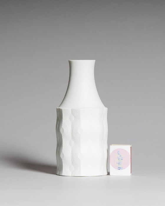 Image 1 of Vaso in porcellana biscuit Scherzer Bavaria × Werner Uhl Op-Art Relief German Vintage