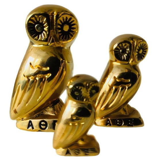 Image 1 of Set of vintage Greek owls by Athena 24k gold 1960's
