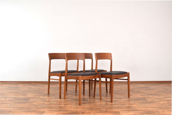 Image 1 of Chaises de salle à manger danoises en teck et cuir par Henning Kjærnulf pour Korup Stolefabrik, 1960S, ensemble de 4