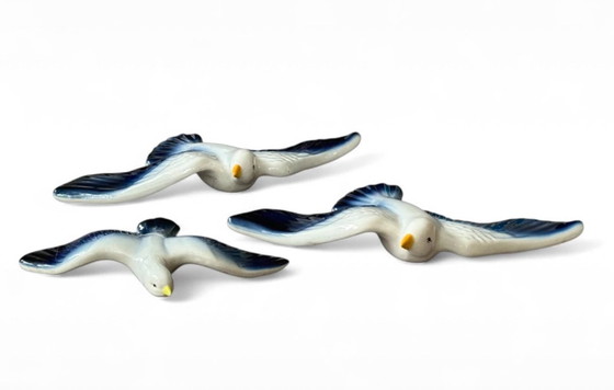 Image 1 of Vintage keramische muurdecoratie vogelplaques meeuwen wand kunst