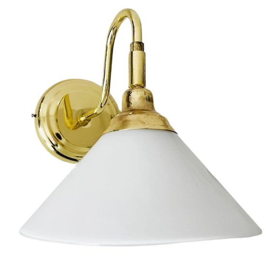 Image 1 of Vintage Ikea wall lamp gold frosted glass 1980s