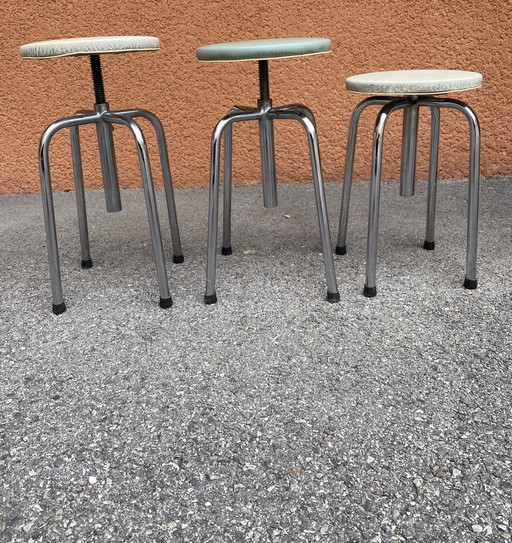 Set of 3 vintage 1960 stools Three vintage stools, typical 60s design.