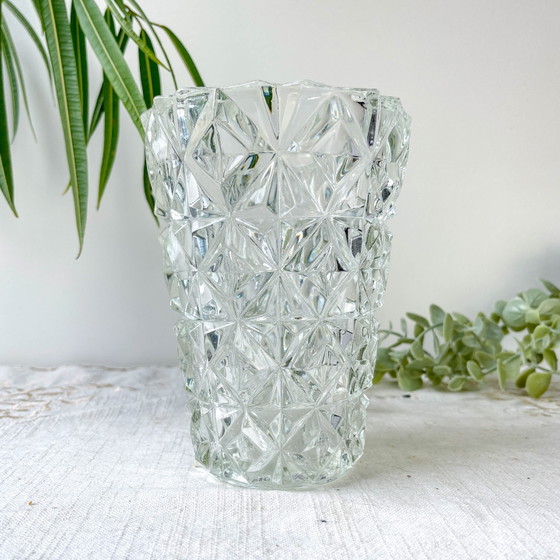 Kleine Vintage Glazen Vaas met Geometrisch Patroon – Vazen (photo 2 of 9)