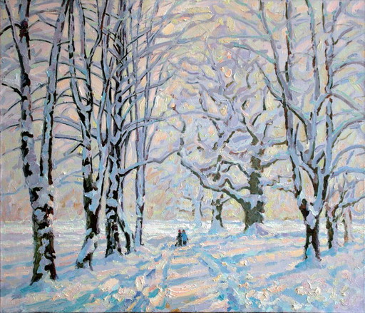 Original Ölgemälde Schneepark Landschaft Wintermärchen