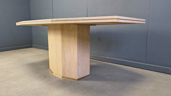 Image 1 of Table de salle à manger vintage en travertin et laiton