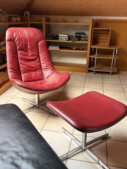 Gelderland fauteuil, Bordeauxrood, met voetenbankje