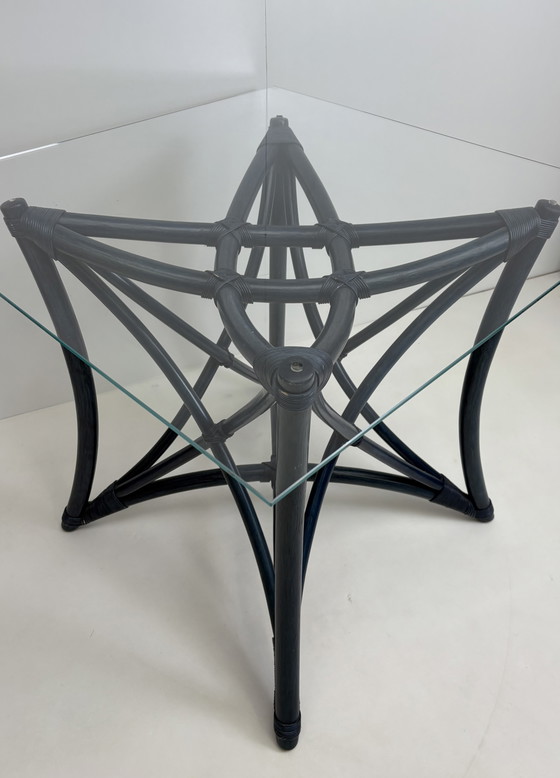 Image 1 of Vintage set eighties manou bamboo chairs dining table top glass