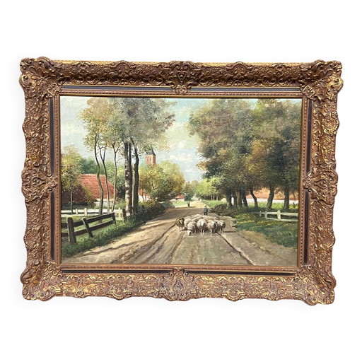 Paisaje "Donde el tiempo transcurre lentamente". Óleo sobre tabla de madera. – schilderijen tekeningen, Wood