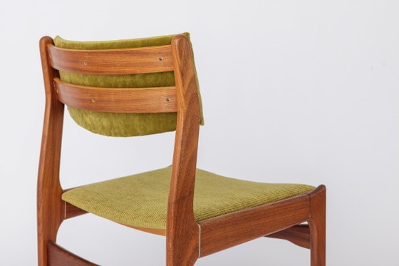 Image 1 of Vintage Teak Dining Chairs, Set of 4, Germany 1970s, Mid Century Modern Chairs, Newly Upholstered Green Seats, Scandinavian Styl