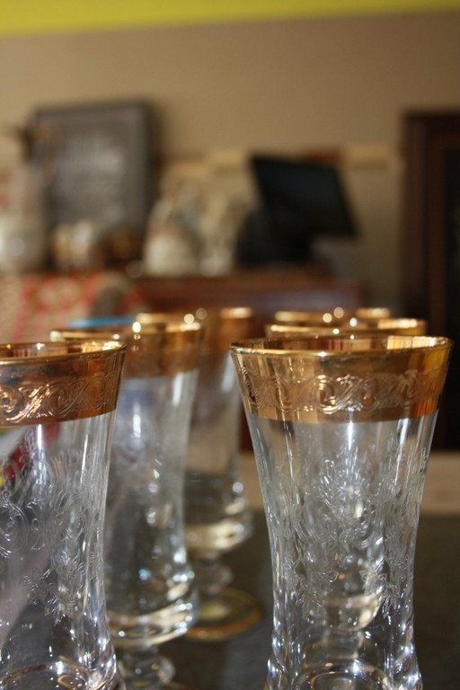 🍾 6 original Murano Medici champagne glasses - with gold rim - Antiques 🍾