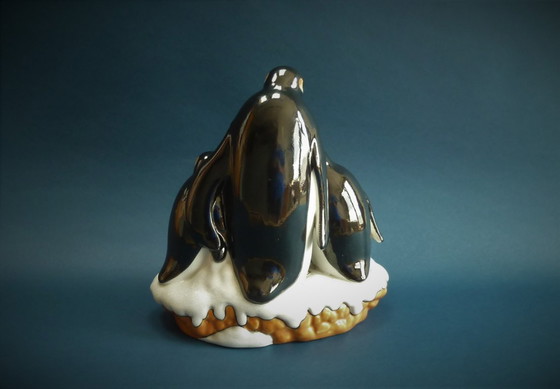 Image 1 of Famille de pingouins en céramique Art Déco par R. Guitry