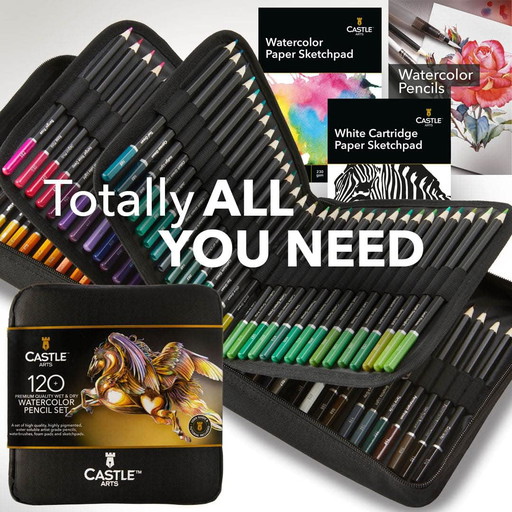 Castle Art Supplies Lot de 120 crayons aquarelle avec suppléments 