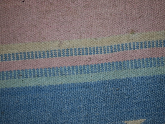 Image 1 of Vintage Indian Dhurri Kilim 4'x6' - 1960s Pastel Stripes (1C70)