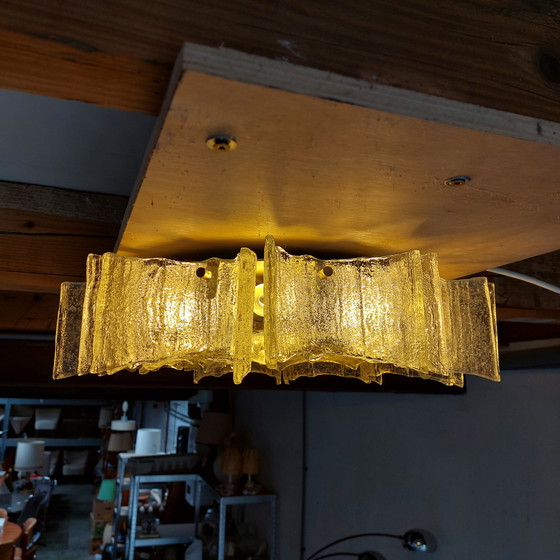 Image 1 of Vintage Kaiser Leuchten ijsglas plafondlamp 