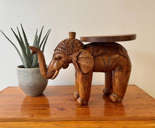 Vintage Wooden Elephant Plant Stand