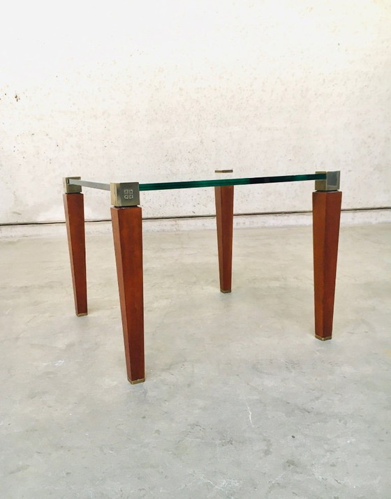 Image 1 of Tavolino laterale in ottone, legno e vetro dal design modernista di Peter Ghyczy, anni '80