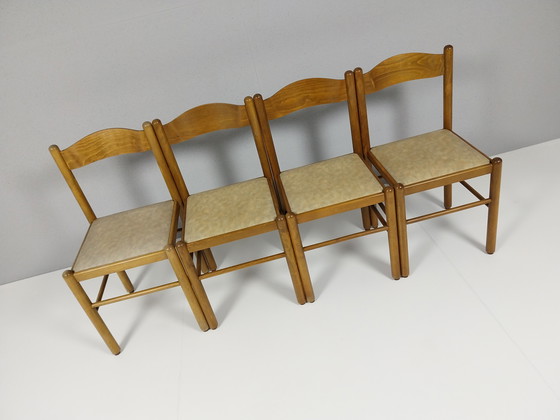 Image 1 of 4 x Vintage Wooden Chairs with Beige Upholstery, 1960s - 70s
