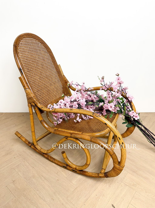 Vintage rattan bamboo webbing rocking chair