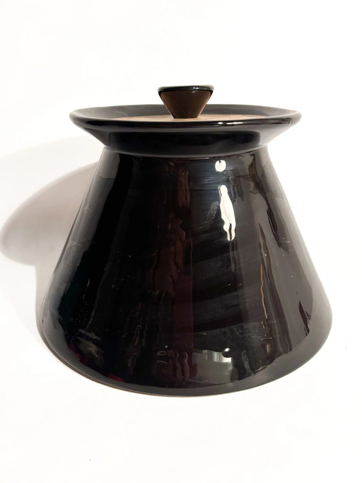 Rometti 1960s Black Ceramic and Wood Cookie Jar – vazen