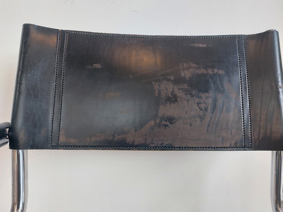 Image 1 of 4 poltrone da pranzo Fasem S34 in pelle nera di Mart Stam