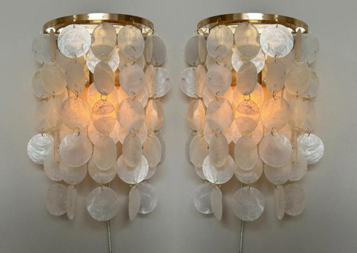 Set Of 2 Capiz Shell Lamps Wall Lamps Gold Frame