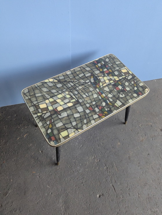 Image 1 of Table à plantes vintage en laiton avec plateau en mosaïque