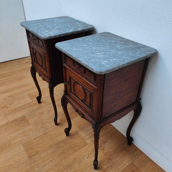 Image 1 of Vintage antique bedside tables with marble top