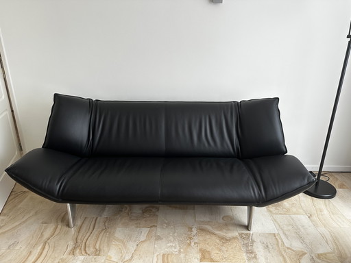 Tango 3-Zits Bank Leolux Leder Raffino Panther, Poot Aluminium Gepolijst