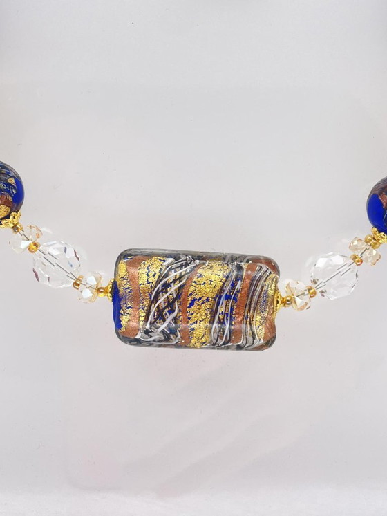 Image 1 of Murano-Glas-Halskette mit Blattgold – Handgefertigte Perlen – Mit Schachtel und Zertifikat – Länge 50 cm
