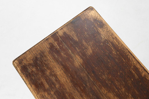 French Rustic Brown Lacquered Wooden Bench, 1900s