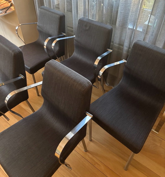 5 arX eetkamerstoelen type “Wave” – Roestvrij staal, Wol (photo 3 of 6)