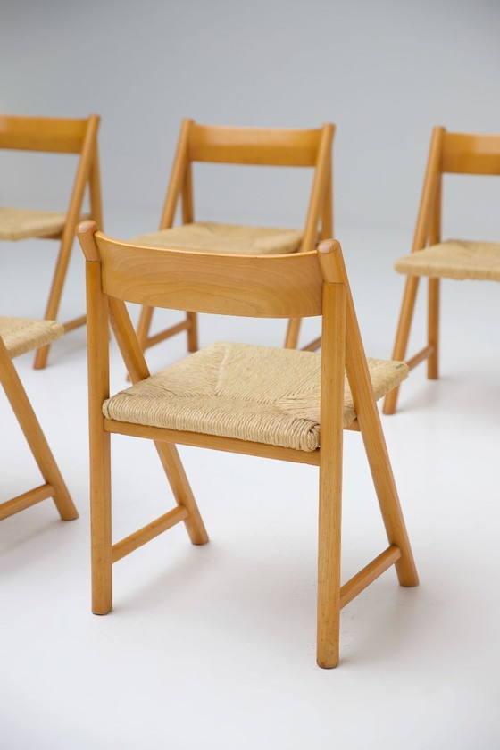 Image 1 of 8x Hout en koord stoelen