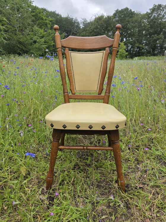 Image 1 of Set of 2 solid oak chairs with decorative nails