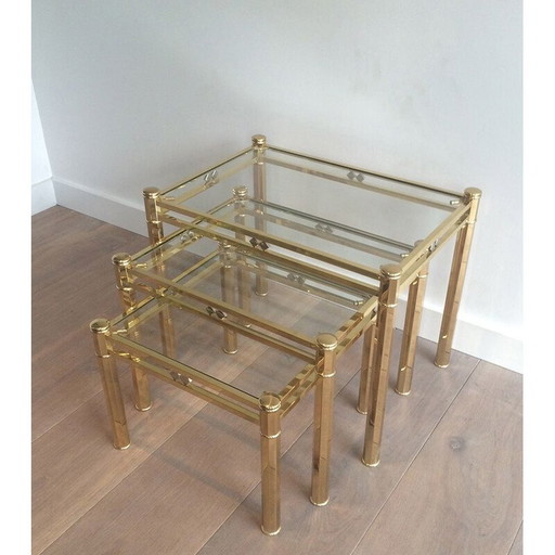 Ensemble de 3 tables en laiton vintage