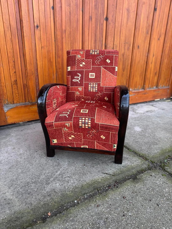 Fauteuil Art Déco avec nouveau revêtement à motifs, années 1930 – Bois, Art Deco (photo 6 of 7)