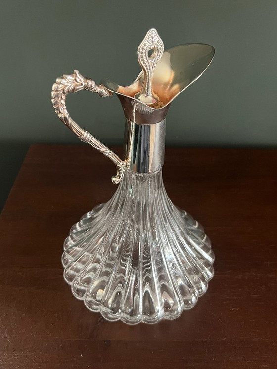Image 1 of Mundgeblasene Karaffe/Dekanter mit versilbertem Ausguss und Griff ca. 1930